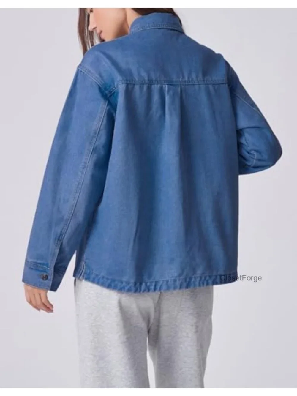 Oversized Denim Jacket Shacket Button Down Long Sleeve Jean Coat